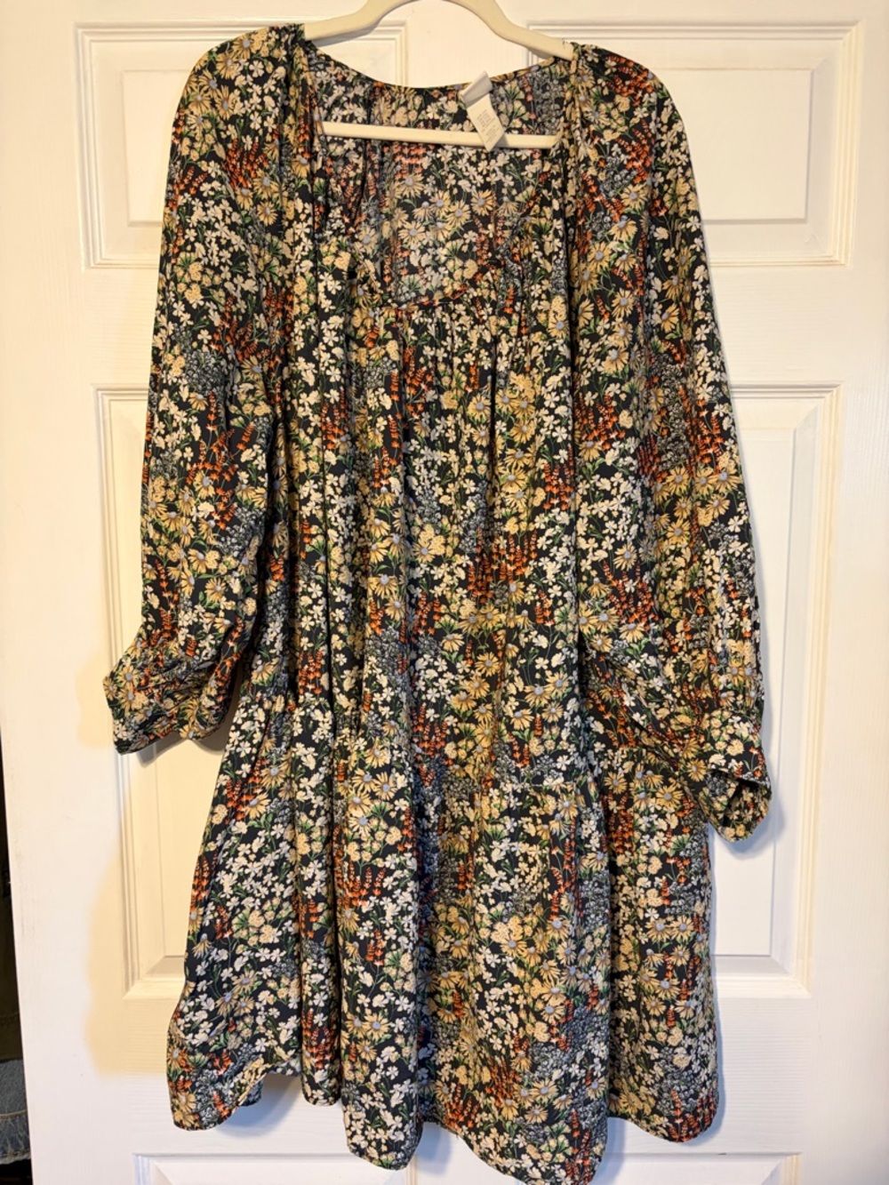 H&M Multi-Color Floral Long-Sleeve Tiered Smock Dress